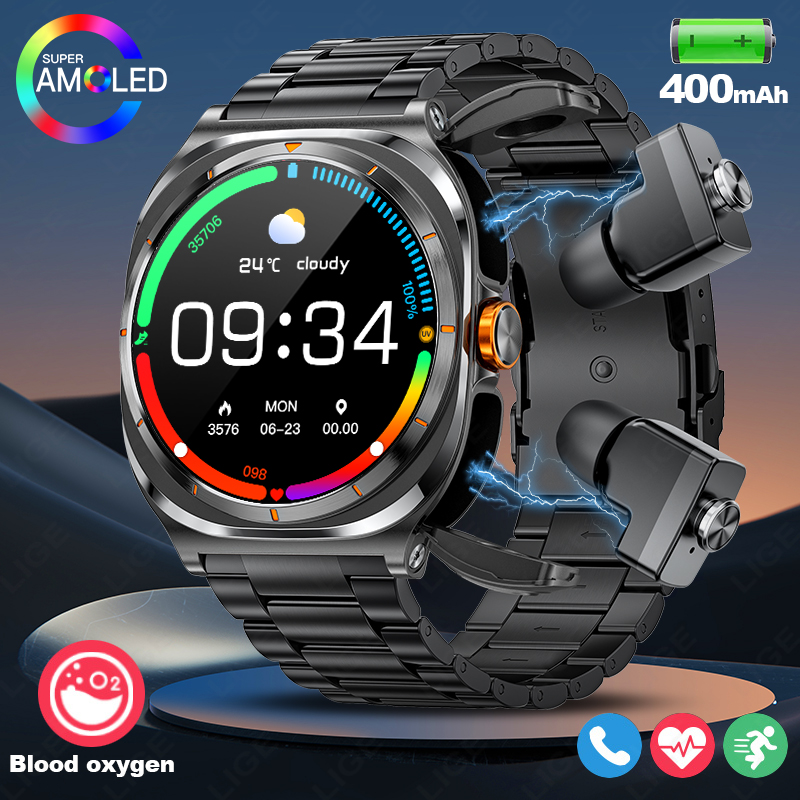 Smartwatch Health Watches For Men - LIGE 2025 Watch Wireless Earphones 2-in-1