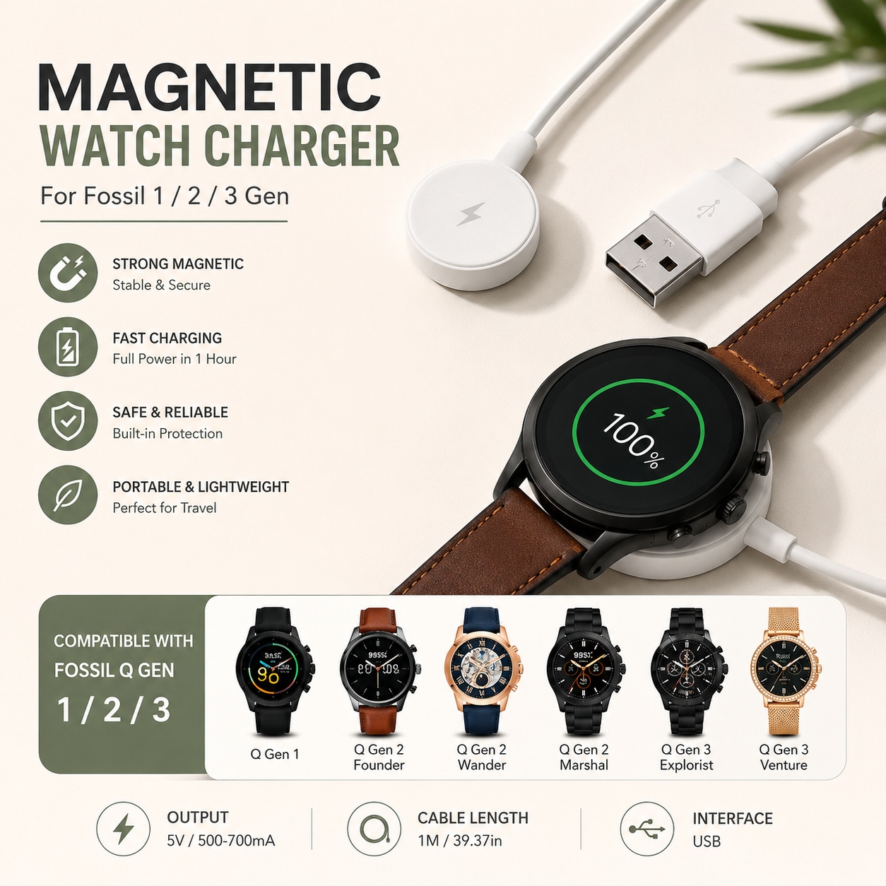 Fossil Watches Smartwatch Gen 3 - USB Watch Charger Adapter Smartwatch Charging