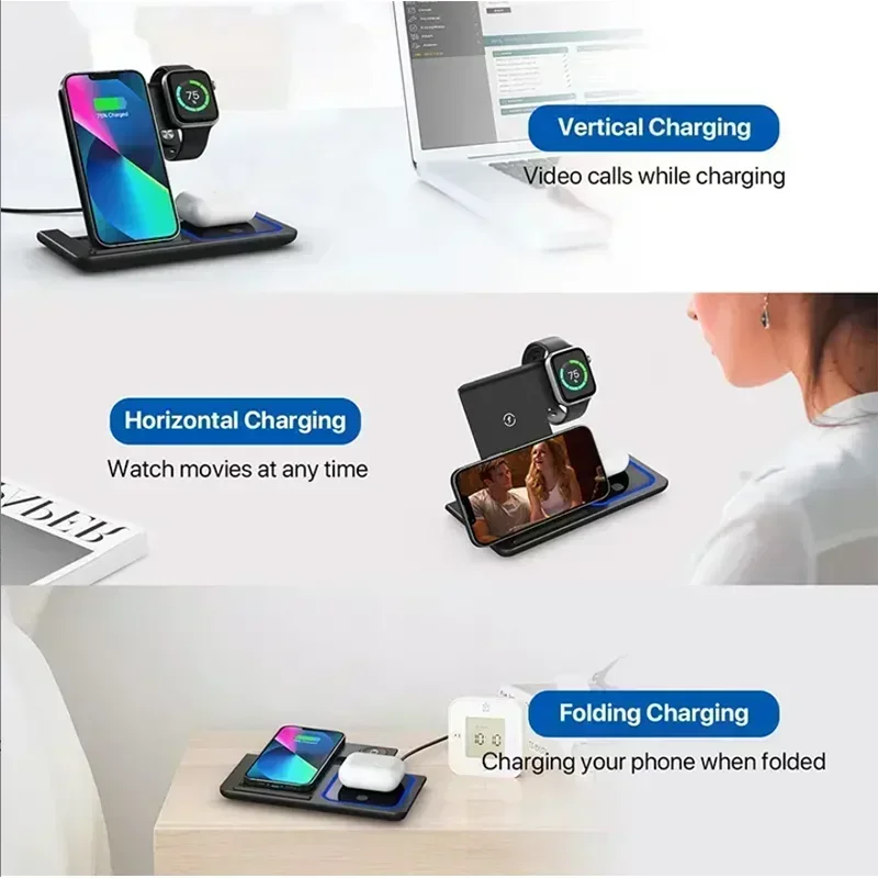 3 In 1 Wireless Charger Foldab - Smartwatch Watches Compatible With Iphone review and price