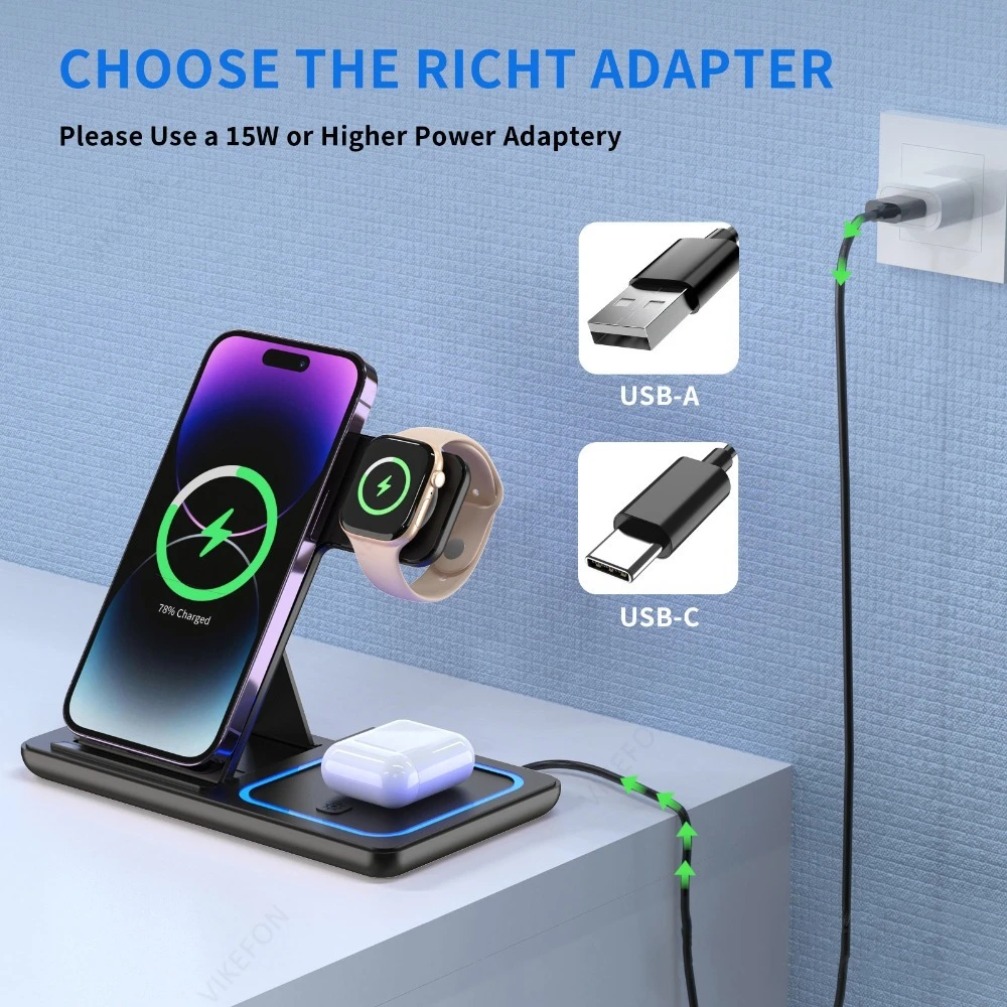 Foldable 3 in 1 Wireless Charg - Smartwatch Watches Compatible With Iphone review and price
